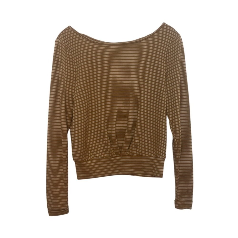Daytrip Long Sleeve Vneck Shirt Womens XS Brown White Striped New WOT